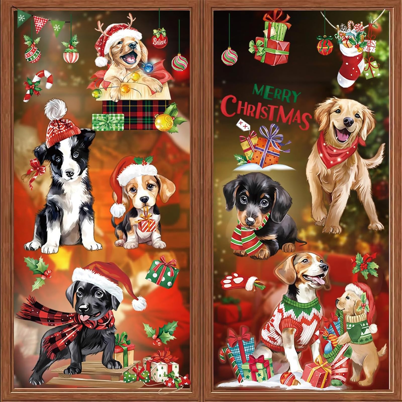 Amazon.com: decalmile Christmas Dog Puppy Window Clings Reusable